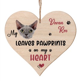 Bang Tidy Clothing Devon Rex Gifts for Cat Lovers Owners - Cats Themed Wooden Hanging Heart Plaque Sign Gift Tag - Perfect Pet Present Keepsake for Cat Lady or Cat Dad - Pawprints - 3 Sizes