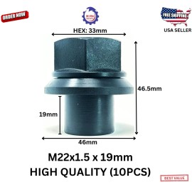 BTS 10 Pack 33mm M22x1.5 x 19mm Sleeve Wheel Lug Nuts M22-1.5x19mm Skirt Flange
