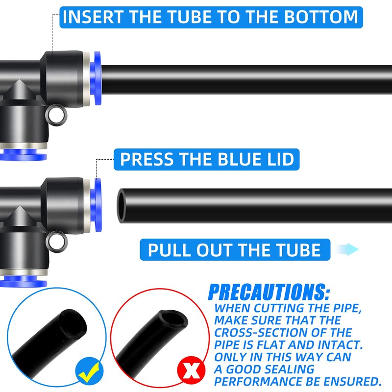 ERGAOBOY 10 Pcs Blue 12mm OD 3 Way Tee Push