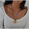Kaltner Presents Necklace Tiger Eye Gemstone Donut Pendant with Leather