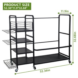 Golf Bag Storage Rack with Wheels, Golf Bag Organizer Fits 2 Bags and Store golf clubs, balls, shoes, and golf equipment accessories, Sturdy Golf Storage Rack for Home Garage Club Basement, Black