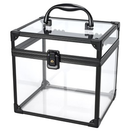 FRENESSA Acrylic Makeup Box Cosmetics Display Box Transparent Vanity Box Clear Beauty Case Bathroom Organiser Box, 7 LP inch Vinyl Record, CD Storage Box Display Case, Black
