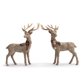DEMDACO Lodge Deer Brown 11 x 10 Inch Resin Christmas Figurine Set of 2