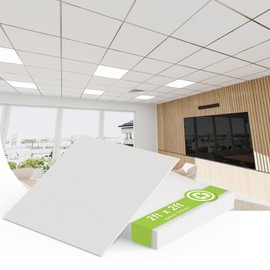 Noooza 2ft x 2ft Drop Ceiling Tiles，Smooth White PVC Ceiling Panel 24 x 24in. Waterproof, Washable and Fire-Rated - Reusable - High-Grade PVC to Prevent Breakage-Package of 12 Tiles