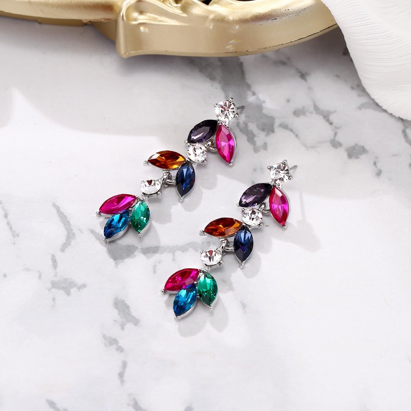 Clearine Rhinestone 3 Layers Marquise Leaf Cluster Dangle Earrings for