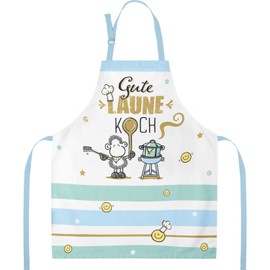 Sheepworld Apron with Saying "Gute Laune" | Cooking Apron Made of Cotton, 87 cm x 70 cm, Multicoloured | Gift Kitchen, Cooking, Friends, Birthday | 47097