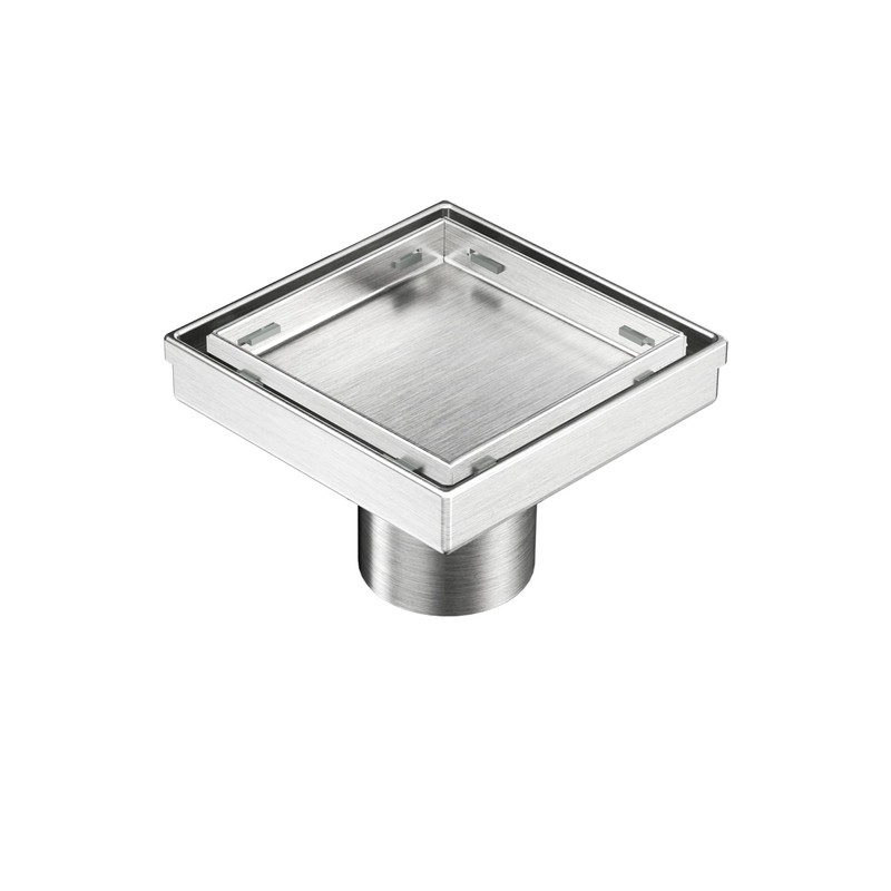 Neodrain 4-Inch Square Shower Drain with Removable Tile Insert Grate,Brushed