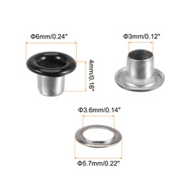 sourcing map 300set Grommets Kit Metal Eyelets 3mm 1/8" Hole Tiny Grommet with Washers for Shoes Clothes Belt Tag Bag Fabric Leather DIY Project, Black