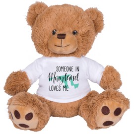 TeesAndTankYou Someone in Maryland Loves Me Bear: 8 Inch Brown Teddy Bear Stuffed Animal with White Shirt