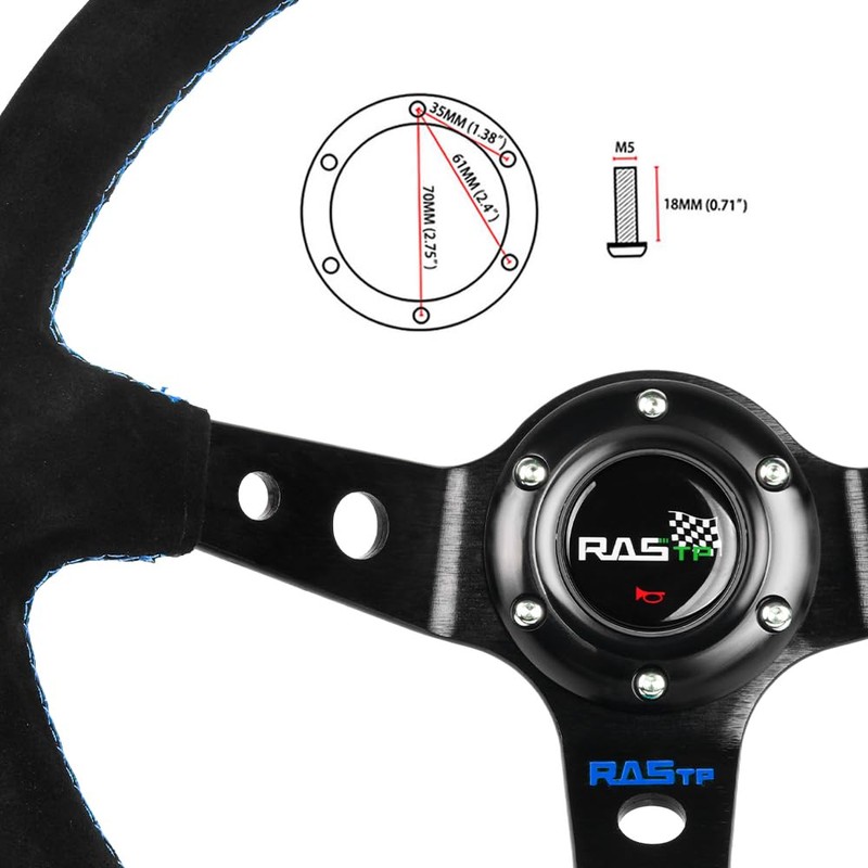 RASTP Universal Racing Steering Wheel Suede Deep Dish 13.58”/345mm 6