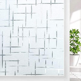 DOWELL Decorative Window Film Non-Adhesive Frosting Privacy Film for Glass Windows Frosted Matte Window Sticker Anti-UV Self Static-Cling Window Cling for Home Office Cross Pattern 17.5" x 78.7"