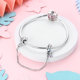 Parmuz 925 Sterling silver Safety Chain for Bracelet Love Butterfly Evil Eye Stopper Spacer Charm Clip Charms Dangle Pendants Beads Jewelry Gift for Women