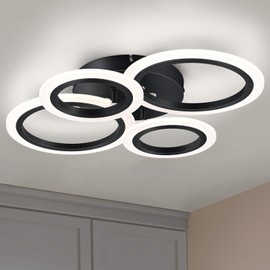 ZUYURT Modern LED Ceiling Light, 4 Rings Flush Mount Ceiling Lighting Fixtures, Black LED Ceiling Lamp for Kitchen, Bedroom, Living Room, Laundry Room, 4000K