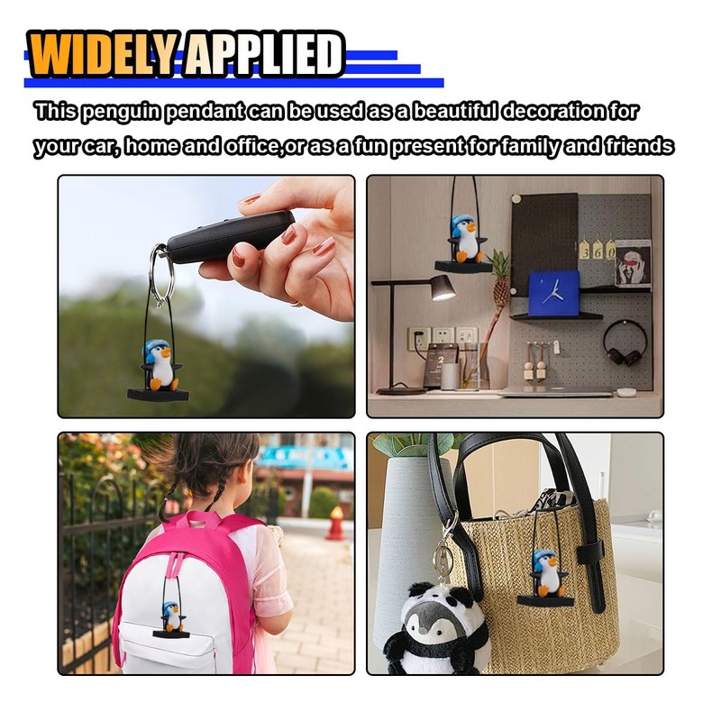 Swinging Penguin Car Pendant, Car Rear View Mirror Charm Decoration,