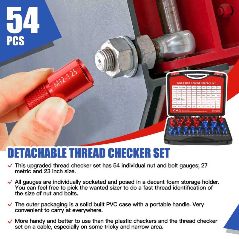Nut and Bolt Thread Checker - 54 PCS Nut and