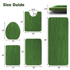 YIHOUSE Memory Foam Bathroom Rug Sets 5 Piece, Ultra Absorbent Bath Mat for Bathroom - Non-Slip Machine Washable & Dry Quickly, 5 Piece Bathroom Mat Set (Glass Green, 5 Pieces)