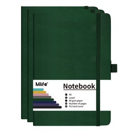 Mlife 3 Pack A6 Small Journal Notebook, 192 Pages, A6 Notebooks, Mini Hardcover with Elastic Closure Band and Folding Pocket (Green)