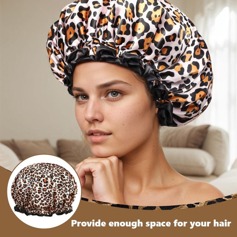 Shower Cap for Women, Pack of 2 Leopard Shower Caps,