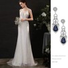 Elegant Rhinestone Silver Blue Wedding Bridal Teardrop Dangle Earrings Bling