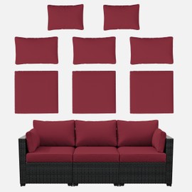 Kimunuk 8p Outdoor Cushion Slipcovers Outdoor Patio Cushions Covers Replacement Waterproof with Zipper for 3-Seat Outdoor Rattan Sofa Patio Furniture Cushion Covers Burgundy, Covers Only