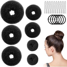 32 Pcs Donas para Peinar el Cabello,Moldeador de Cabello para Moños y Coronas,7 Piezas Hair Bun Donut,10 Pinzas para el Cabello,5 Bandas Elásticas,Accesorios para el Cabello para niñas,Negro