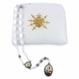 Seven Sorrows of Mary Rosary Chaplet Tear Drop Acrylic Pearl Beads and Matching Rosary Pouch