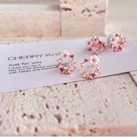 CHERRY Knot Flower Earrings, Pearl, Butterfly, Pink Gold, Cherry Blossom, Sakura, Popular, Zircon, Women, Birthday Present, Anniversary, Metal, Cubic Zirconia