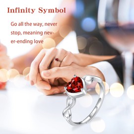 Garnet Birthstone January Ring for Women - Shysnow Infinity Promise Ring 925 Sterling Silver Adjustable Open Red Heart Cubic Zirconia Dainty Simulated Gemstone Wedding Rings for Mothers Wife Girls