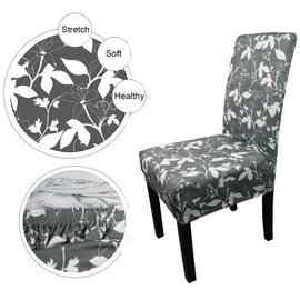 WedDecor Dining Chair Cover, Spandex Stretch Chair Seat Cover, Removable & Washable Chair Slipcover for Kitchen, Wedding, Hotel, Dining Room, Banquet, Party, Chair Protector 1 Pc, Grey Floral