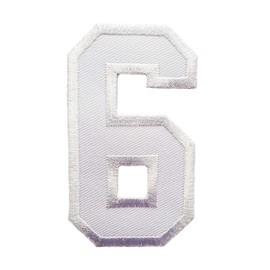 3 INCH White Number 6 Patches Appliques Fabric Decorating for Hat Cap Polo Backpack Clothing Jacket T-Shirt DIY Embroidered Iron On/Sew On Patch