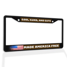 Fastasticdeals Metal Insert License Plate Frame God, Guns, and Guts Made America Free B Weatherproof Car Accessories Black 2 Holes Solid Insert