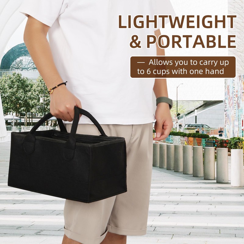 Cskunxia Portable Drink Carrier, 6-Cup Holder with Handle, black