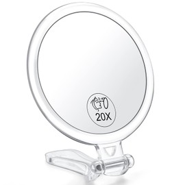 Timotech Espejo de Mano con Aumento 20X y 1X Espejo Portátil de Viaje con Mango Ajustable, Doble Cara y Diseño Compacto para Maquillaje Preciso y Cuidado Facial