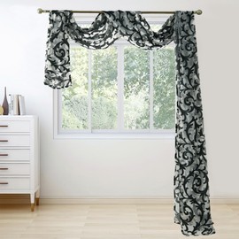 auons Black Window Scarf Valances Extra Long Bed Canopy Curtains Living Room Decor, Curtain Scarf Valances Sheer Fabric for Draping, 1 Panel, 52Wx216L