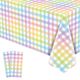 Buxiuer Easter Buffalo Check Plaid Tablecloth Plastic Happy Spring Festival Decoration Checkered Disposable Table Cloth Cover Dining Room Kitchen Decor 54 x108 Inch-2 Pack