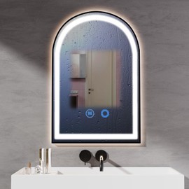 CFYLO 24" x 36" LED Bathroom Mirror with Lights, Black Arched LED Mirror for Bathroom, Lighted, Anti-Fog, Dimmable Adjustable, 3 Colors, Vertical/Horizontal, CRI90+,Touch Button