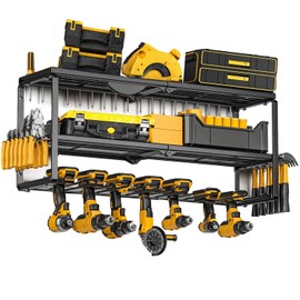XYZsundy Power Tool Organizer for Tool Storage,7 Drill Holder Wall Mount and Storage Rack for Garage Organization, Heavy Duty Metal Tool Shelf with Battery Holder