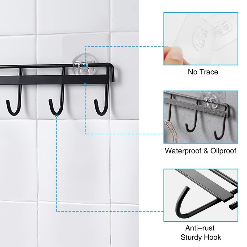 WOOPSOO 2 Pack Kitchen Adhesive Wall Hooks Rack Rail,Spoon Hanger