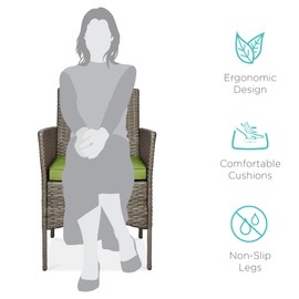 Best Choice Products 3-Piece Outdoor Wicker Conversation Bistro Set, Space Saving Patio Furniture for Garden w/Side Table - Taupe/Pistachio