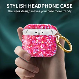 Compatible with AirPod 4th Generation Case Cover with Keychain, Full Protective Shockproof Wireless Headphone Case for Women Men Girl (Pink)