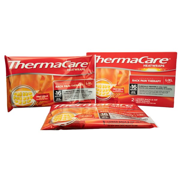 ThermaCare Back & Hip Wrap, Large/X-Large, Heat Therapy for Temporary Relief of Minor Muscular,Joint Aches & Pains, Air-Activated,Helps Rebuild Damaged Tissue&Accelerate Healing, Single 2 Count 1 Pack