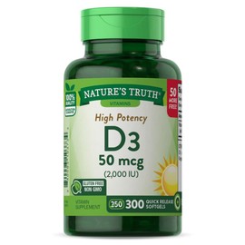 Nature's Truth Vitamin D3 2000 IU | 300 Softgels | High Potency| Non-GMO, Gluten Free Supplement