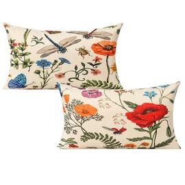 All Smiles 12x20 Lumbar Outdoor Summer Spring Garden Flowers Oblong Throw Pillow Covers Set of 2 Farmhouse Décor Outside Furniture Bench Decorative Cushion Cases for Patio Sofa Couch Chair Bed