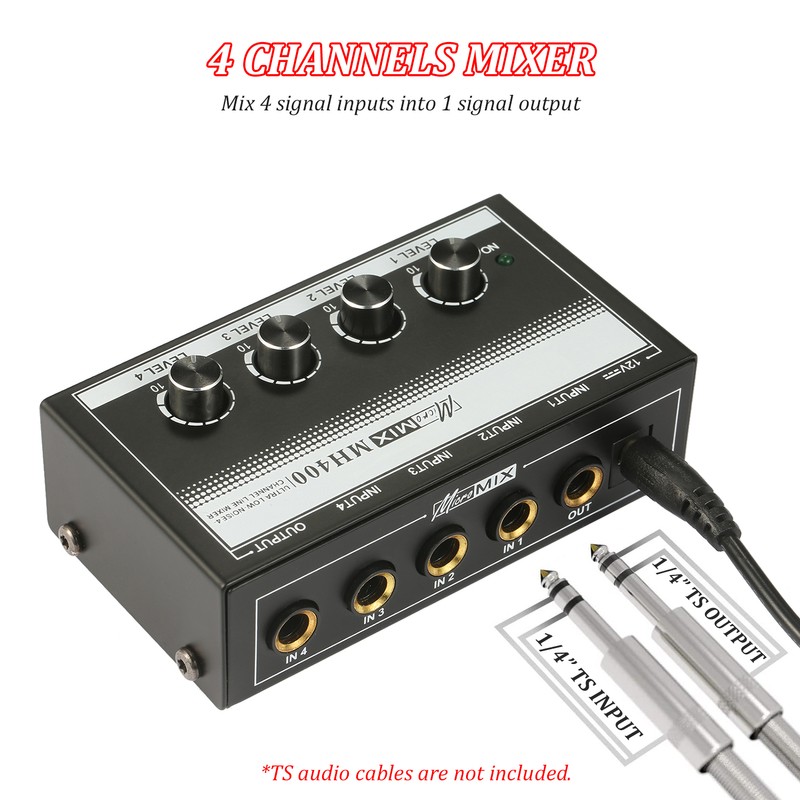 MH400 Ultra Low-Noise 4-Channel Line Mixer Mini Audio Mixer with