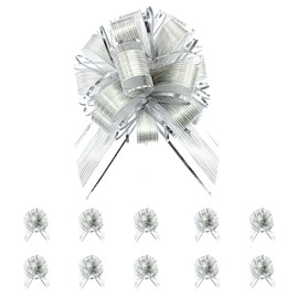 10 PCS 7 inch Silver Bows for Gift Wrapping, Large Pull Bows, Ribbon for Present for Birthday Valentines Christmas Balloons Wedding Parties