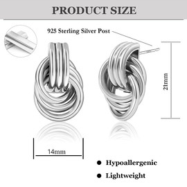 FASHGOOD Sterling Silver & 14K Gold Plated Chunky Hoops Earrings, Knots & Geometric Designs, Hypoallergenic, Drop Earrings