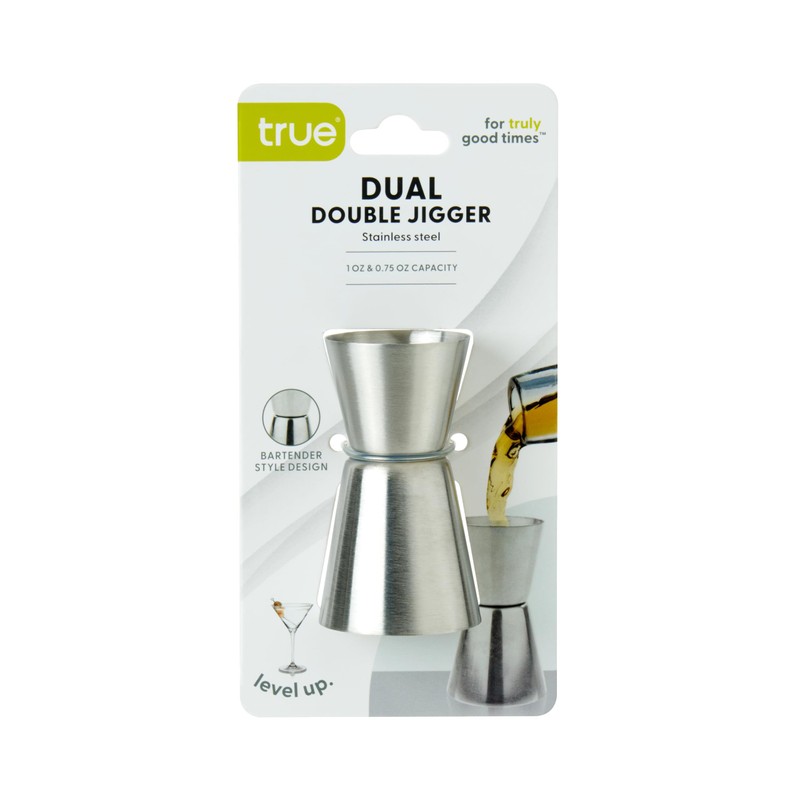 True Dual Double Jigger for Bartending, Stainless Steel Measured Jiggers,