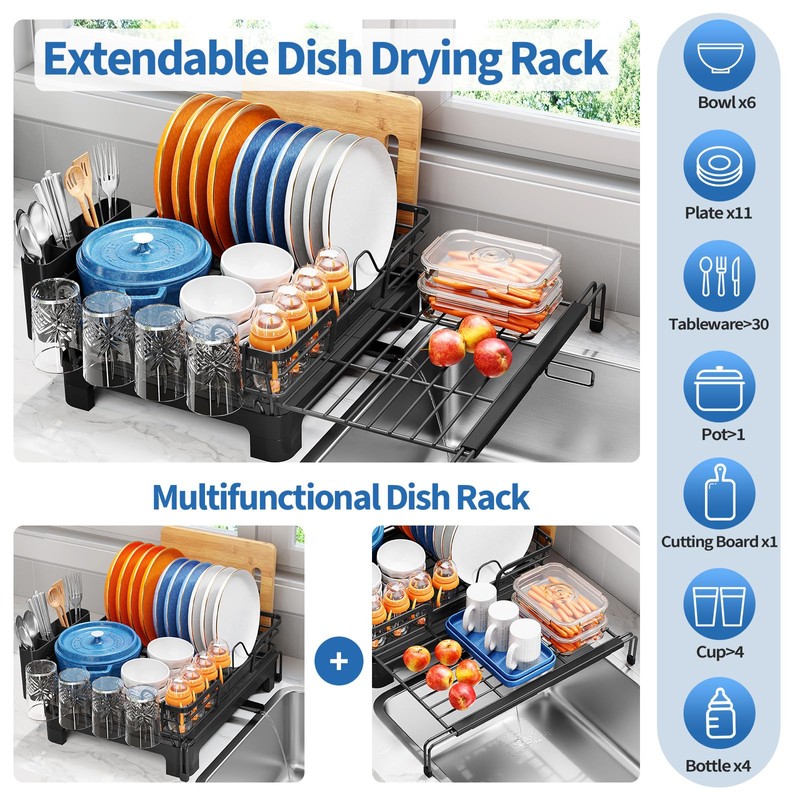 TOOLF Extendable Dish Drying Rack, 2 in 1 Multifunction Dish