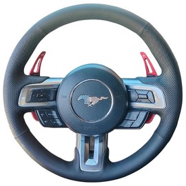 Hand Sewn Black Perforated Leather Interior Car Steering Wheel Cover, Anti Slip and Breathable Ultra-Fine Fiber Leather, for Ford Mustang 2015-2023