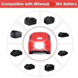 Power Inverter for Milwaukee M18 18V Battery,for Milwaukee 150W Portable Power Supply Inverter,DC 20V to AC 120V Power Inverter for Milwaukee w/AC Outlet & LED Light (No Battery)